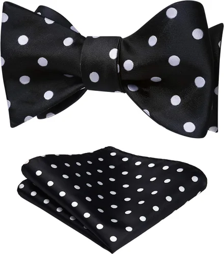 Vista 152 de HISDERN Pajaritas para hombre, diseño de lunares, corbatín y bolsillo cuadrado, clásico, esmoquin de negocios, boda, pajaritas, pañuelo