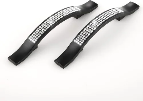 Vista 3 de LANC Tiradores de gabinete de cristal negro para cocina y baño, manijas de gabinete para dormitorio, pomo de gabinete negro mate brillante