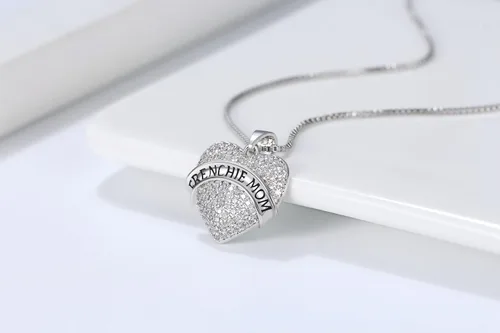 Vista 4 de Ginger Lyne - Collar de corazón para mamá francesa para mujer, colgante de perro cachorro y cadena de caja, collar de bulldog francés para ella