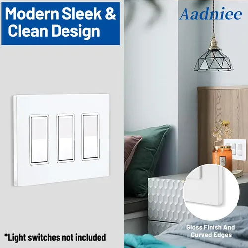 Vista 5 de Placas de pared decorativas sin tornillos, cubiertas de tomacorriente seguras para niños de 3 bandas, tamaño estándar 4.68" x 6.54", placa frontal