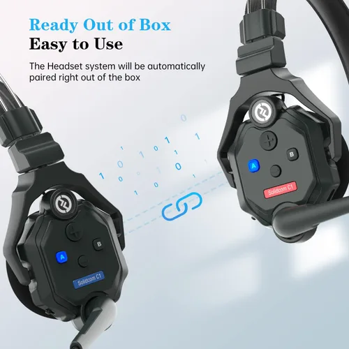 Vista 4 de Hollyland Solidcom C1 2 Usuarios 1100ft Full-Duplex Wireless Headset Sistema de intercomunicación para equipo de comunicación grupal Talk