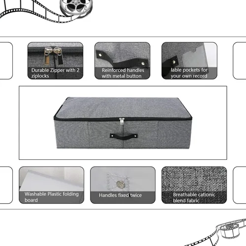 Vista 3 de 2 cajas de almacenamiento plegables debajo de la cama con forro de soporte de plástico, asas, tapa con cremallera, mantas, ropa y edredones