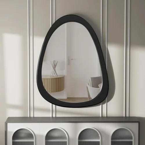 Vista 11 de Espejo de pared irregular de 22.5" x 17.5", espejo con marco de madera negra, espejo de pared asimétrico para sala de estar, dormitorio, baño