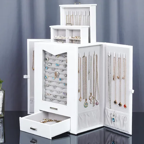 Vista 9 de Homde Organizador de joyas con ganchos de ventana de cristal real, regalo para mujeres, caja de joyería para collares, anillos, aretes, pulseras
