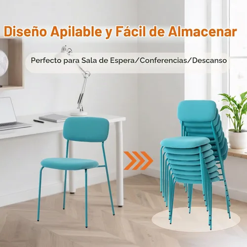 Vista 7 de Sidanli Juego de 4 sillas apilables para sala de espera, tapizadas sin brazos, con cojín cómodo para conferencias, recepción, sala de descanso, Azul