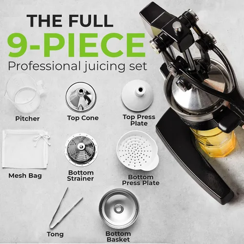 Vista 3 de Zulay Kitchen Puplerizer Exprimidor de hierro fundido 9 en 1, exprimidor manual de servicio pesado fácil de limpiar con accesorio prensatelas
