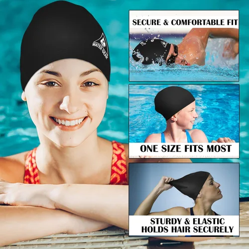 Vista 6 de Water Gear Synthetic Fiber Swim Cap - Comfortable and Durable Swimming Cap - Keeps Short or Long Hair Dry