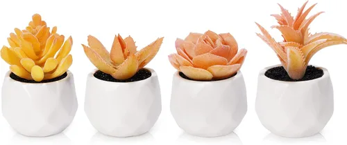 Vista 11 de Tiita Paquete de 4 Suculentas Artificiales Falsas en Macetas, Mini Plantas Falsas de Oro Rosa para Escritorio de Mujer, Pequeñas Suculentas Falsas