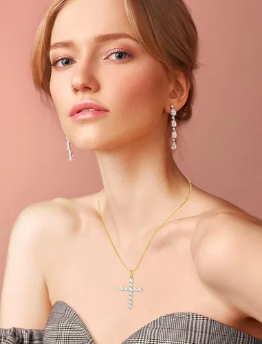 Vista 3 de Collares con cruz de plata de ley 925 para mujer, collar con colgante de cruz infinita, lujoso corte princesa, crucifijo de fe trenzada, regalos