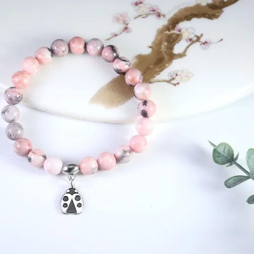 Vista 2 de Regalos para mujeres, pulseras de libélula, colibrí, mariquita, perezoso, 0.315 pulgadas, piedra natural, curativa, pulseras de relajación