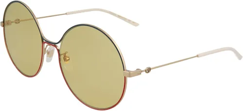 Vista 2 de Gucci 0395S 005 Verde Rojo Oro Metal Redondo Gafas de sol Lente Marrón Claro