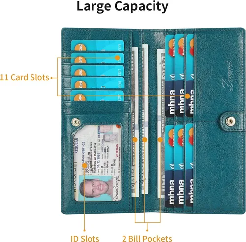 Vista 5 de Lavemi Carteras de cuero ultrafinas con bloqueo RFID para tarjetas de crédito plegables para mujeres