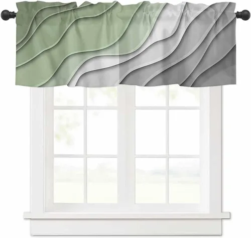Vista 31 de Cortina de cenefa negra degradada para ventanas de kithchen, negro, blanco, gris, degradado, moderno, abstracto, geométrico, cenefa con bolsillo