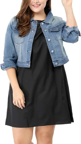 Vista 11 de uxcell Chaquetas de mezclilla cortas con botones de talla grande para mujer con costuras 2025