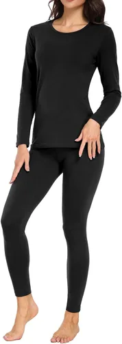 Vista 11 de wirarpa Juego de ropa interior térmica de algodón para mujer, ligera, pantalones largos, capa base, conjunto de pijama para mujer, parte superior e