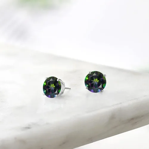 Vista 112 de Gem Stone King Aretes de plata de ley 925 con piedra natal redonda de 0.276 in para mujer