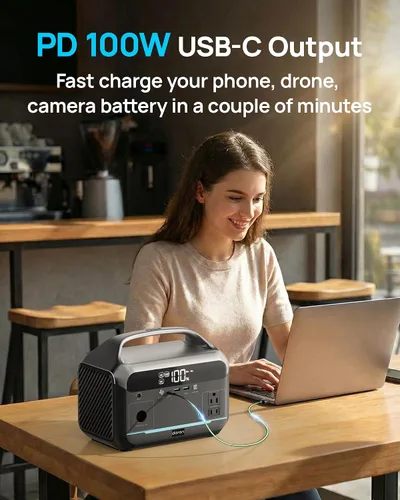 Vista 10 de Estación de energía portátil de 600W (pico de 1200W), generador solar de 288Wh (90,000mAh) con batería LiFePO4 y salidas de CA, carga rápida de 1.7H