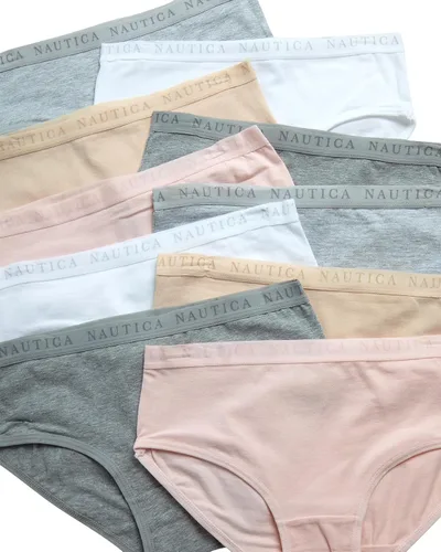 Vista 3 de Nautica Ropa interior para niñas, paquete de 10 calzones cómodos elásticos de algodón transpirable de cintura media para niñas (tallas 4-12)