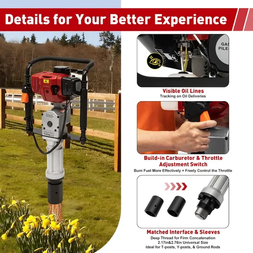 Vista 6 de Controlador de poste T alimentado a gas de 52 cc, 2.3HP 2 tiempos de un solo cilindro cerca agujero excavador poste poste conductor Pounder,Kit