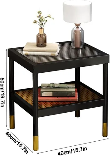 Vista 3 de Mesa de Centro Small Side Table Glass & Metal End Table 2-Tier Night Stand with Storage Rack Nordic Simple Bedside Coffee Table for Living Room Tea