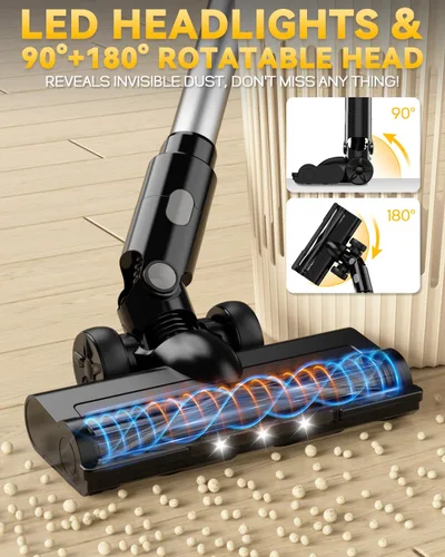 Vista 7 de Aspiradora inalámbrica de 350 W para batería Dewalt, aspiradora ligera sin escobillas de 35 kPa con succión de 3 modos, aspiradora de palo 6 en 1