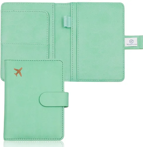 Vista 43 de Melsbrinna Funda de cuero prémium para pasaporte, impermeable, con bloqueo RFID, cartera de viaje con soporte para bolígrafo, bonito libro