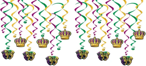Vista 2 de Mardi Gras Triple Whirl (oro, verde, morado) Accesorio de fiesta (1 unidad) (1/paquete)