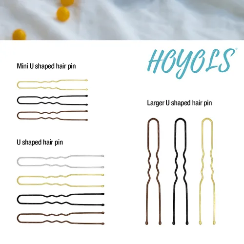 Vista 7 de Hoyols Pinzas en forma de U, pinzas de metal curvadas y onduladas para moño, horquilla para mujeres y niñas, peinados, cabello grueso y fino, 100