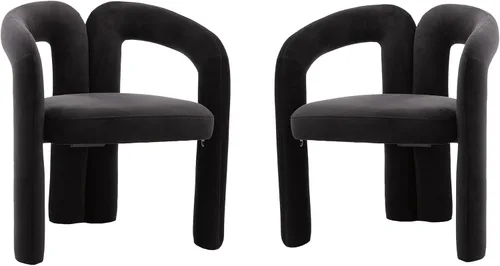 Vista 7 de Modern Barrel - Juego de 2 sillas de comedor tapizadas de terciopelo con brazos, cómodas sillas de tocador de maquillaje, silla auxiliar cómoda