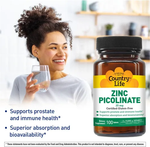 Vista 2 de Country Life Picolinato de Zinc 25 mg - Suplemento de zinc de absorción superior para apoyo inmunológico, salud de próstata y bienestar celular