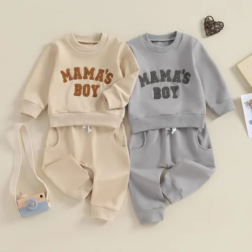 Vista 2 de Conjunto de 2 piezas de ropa para bebé niña y niño, sudadera con letras de mamá y niño, conjunto de 2 piezas