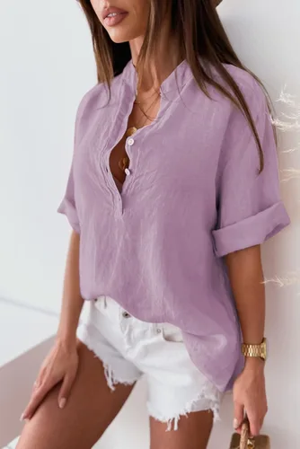 Vista 3 de HOTAPEI Blusas de verano para mujer estilo casual cuello en V manga corta con botones