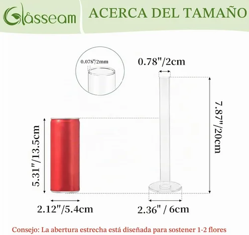 Vista 2 de Glasseam - Jarrón de cristal para centros de mesa, juego de 4 jarrones de flores pequeños transparentes For Single Rose, 7.87" Tall, Skinny