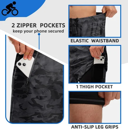Vista 5 de Bikewa Pantalones cortos de ciclismo de montaña para hombre, con acolchado 3D, ajuste holgado, MTB para montar en bicicleta, ciclismo, ciclismo