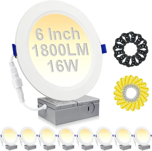 Vista 10 de Paquete de 4 luces LED empotrables de techo de 6 pulgadas, 1800 lm, 16 W = 200 W, 5CCT 5000 K/4000 K/3500 K/3000 K/2700 K seleccionables