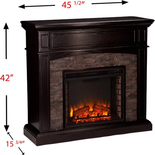 Vista 9 de SEI FURNITURE Grantham - Chimenea eléctrica de esquina de piedra sintética, acabado ébano.