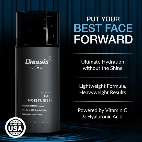 Vista 9 de Chassis 360 - Hidratante facial todo en uno, hidratante facial para hombres con vitamina, niacinamida C y ácido hialurónico, libre de ftalatos