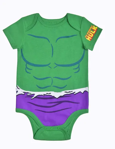 Vista 2 de Marvel Conjunto de body y gorro de manga corta de superhéroe para recién nacido y bebé, Spider-ManThorCapitán AméricaHulkIron Man