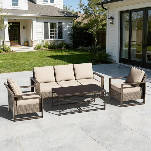 Vista 29 de Sofá de Mimbre Metálico para Patio de 75", Sofá Sillón de Ratán para Exteriores de 3 Asientos para Todo Tipo de Clima con Cojines Premium