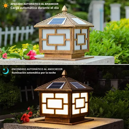 Vista 3 de Luces solares para postes al aire libre, IP65, impermeables, de bronce, lámparas de columna exterior de 9.8 pulgadas, luces de pilar de aluminio