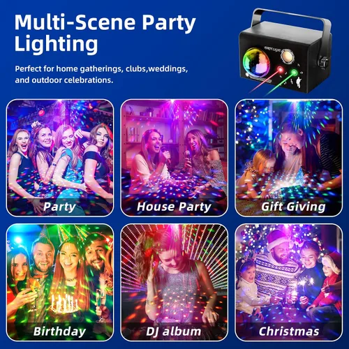 Vista 3 de Luces cuadradas para fiesta, 4 modos de luz de discoteca activada por sonido con control remoto y estroboscópico, luces de escenario de baile