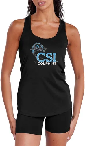 Vista 351 de Camiseta deportiva sin mangas oficial de NCAA Collegiate para mujer, con espalda cruzada, colección con logotipo primario