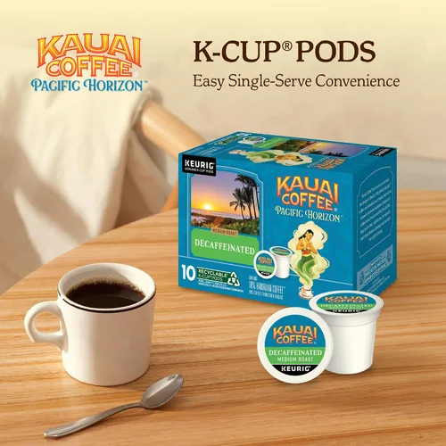 Vista 5 de Kauai Coffee Cápsulas K-Cup para cafeteras Keurig, café arábica, 10% hawaiano, tostado medio, aroma brillante con notas florales, descafeinado, 1