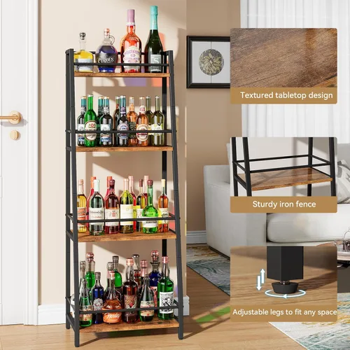 Vista 3 de YMYNY 4Tier Liquor Stand Trapezoid Wine Rack Freestanding Floor Retro Brown