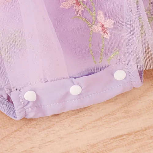 Vista 5 de ODASDO Infant Baby Girl Tulle Romper Flower Embroidery Princess Bodysuit with Headband Birthday Party Cake Smash Outfit