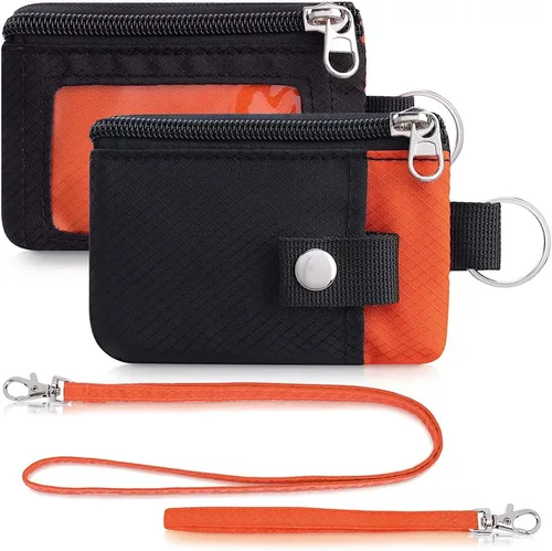 Vista 30 de Artpaxy Cartera minimalista para hombres y mujeres, llavero con bloqueo RFID, con cremallera, pequeña cartera con ventana de identificación, 2
