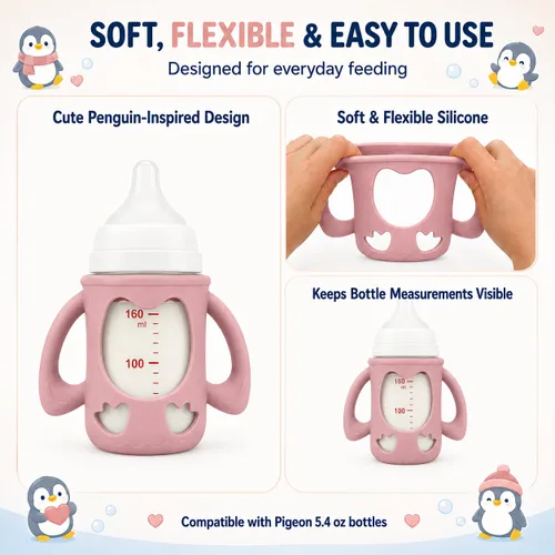 Vista 3 de Paquete de 3 asas y soportes para biberones para paloma y rosa+beige+gris
