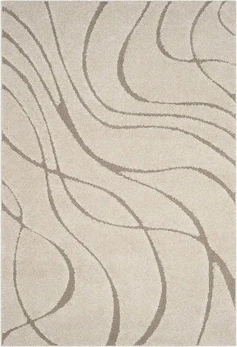 Vista 84 de Safavieh Florida Shag Collection - Alfombra de área de 2 x 3 pies, color crema/beige, diseño geométrico, felpa de 1.2 pulgadas de grosor, ideal
