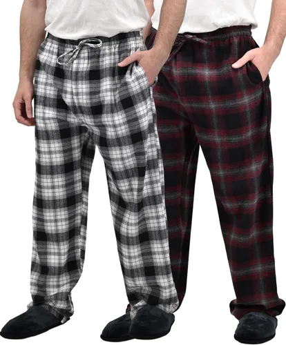 Vista 12 de Andrew Scott - Pantalones de pijama de franela 100 % algodón supersuaves para hombre, diseño a cuadros, paquete de 2