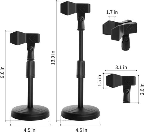 Vista 5 de Soporte de micrófono de escritorio, soporte de micrófono de mesa ajustable mejorado con clip de micrófono compatible con micrófono de diámetro